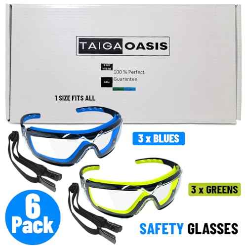 6 PCS Safety Glasses for Men & Women, ANSI and CE Certified, Adjustable and Impact-Resistant, Anti-Fog Clear Lenses, 100% UV Eye Protection Glasses