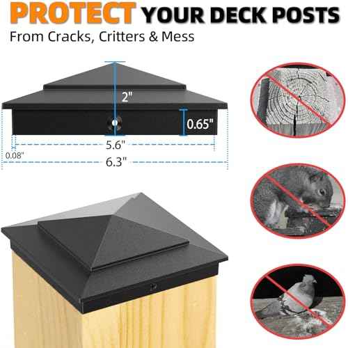6-Pack Aluminium Pyramid Post Caps for 6" x 6" (Actual 5.5" x 5.5") Wood Post Cedar Fence Deck Corridors Mailbox Posts End, Waterproof Fence Post Cap Cover with Screws, Black