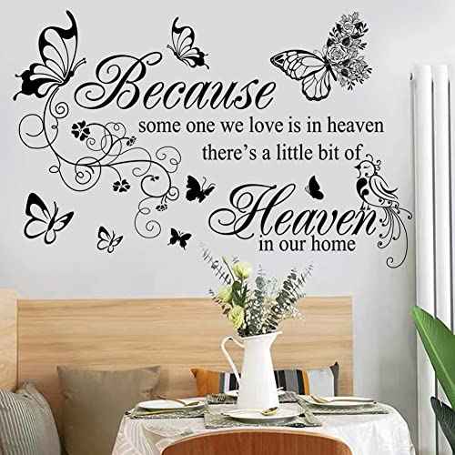 Wall Decals Inspirational Wall Saying Because Someone We Love is in Heaven Vinyl Wall Decor Peel and Stick Lettering Words Memory Wall Art Sign Wall Sticker for Living Room Bedroom Home Decor.