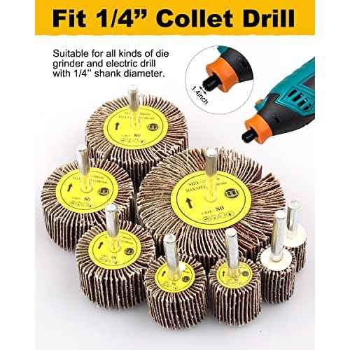 8 Pcs Flap Wheel Sander Set, 1/4" Shank 8Size Flapper Wheel, SHITIME Long-Lasting Cylindrical Shape Sanding Wheel for Removing and Polishing Rust Paint(80 Grit)