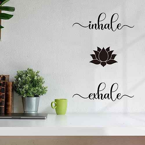 Vancetyno Inhale Exhale Vinyl Wall Decal - Bedroom Yoga Relax Wall Art Lotus Home Decor