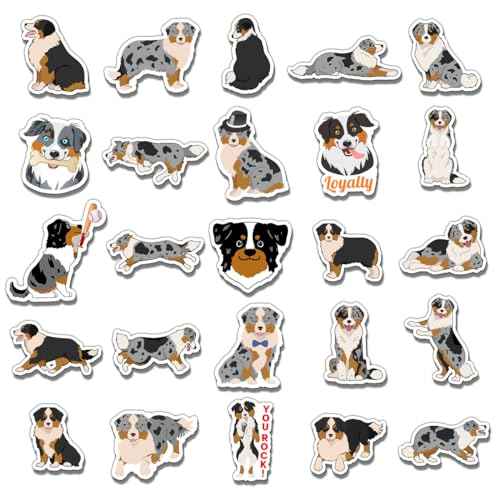 50 Pack Pcs Australian Shepherd Stickers for Water Bottles Waterproof Vinyl Laptop Luggage Scrapbooking Funny Cute Dog Sticker Packs Bulk Set Teens Adults Aesthetic Small Decals
