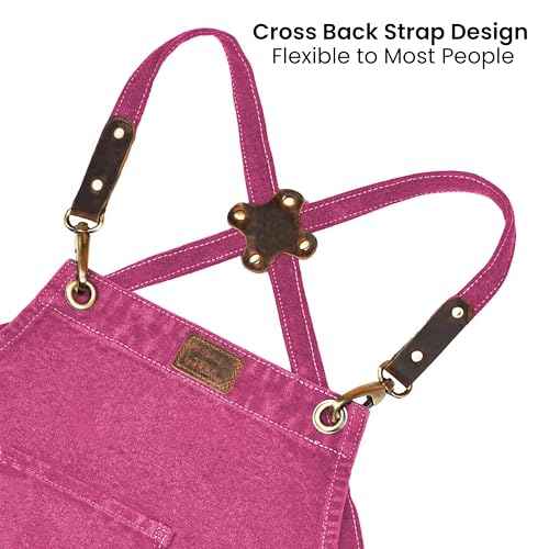 LEATHER VILLAGE Chef Aprons for Men Women with Large Pockets, Cotton Canvas Cross Back Adjustable Work Apron, Size M to XXL