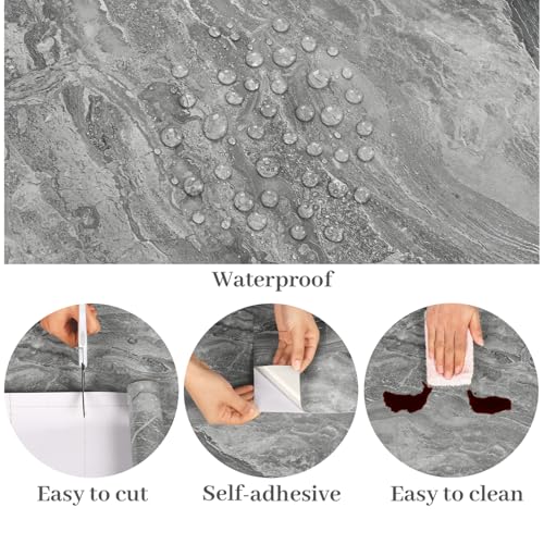 VaryPaper 15.7''x78.7'' Glossy Silver Grey Marble Contact Paper for Countertops Waterproof Peel and Stick Wallpaper Marble Vinyl Wrap for Cabinets Table Desk Removable Self Adhesive Granite Wall Paper