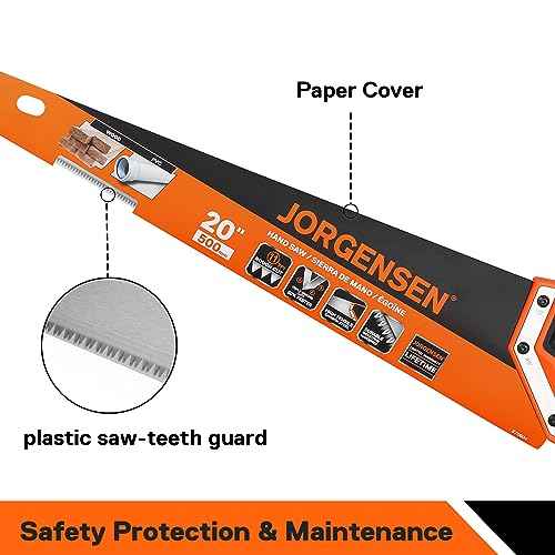 JORGENSEN 20 Inch Pro Hand Saw, 11 TPI Fine-Cut Ergonomic Non-Slip Aluminum Ultrasonic Welding Handle for Sawing, Trimming, Gardening, Woodworking, Drywall, Plastic Pipes