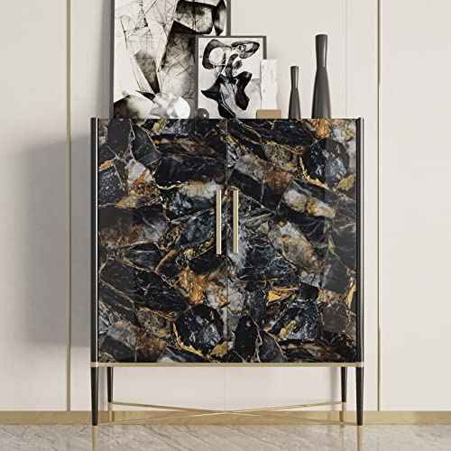 CRE8TIVE Glossy Slate Gold Marble Contact Paper Marble Wallpaper Peel and Stick Countertops for Kitchen Waterproof Self Adhesive Removable Marble Vinyl Paper for Counter Top Cabinets Shelves 12"x80"