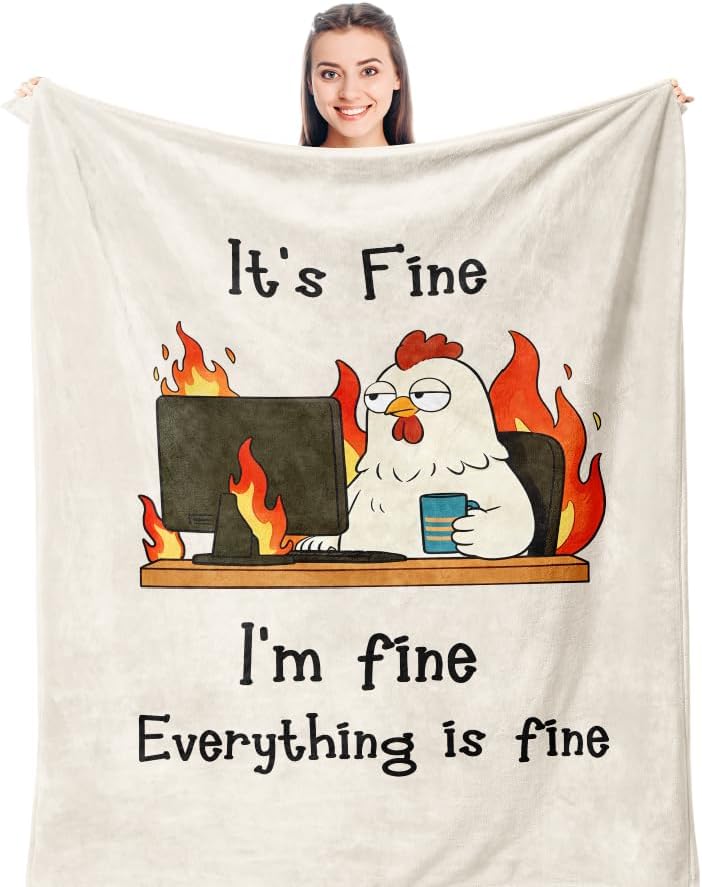 Punofell Funny Blanket for Women/Men, Chicken Gifts Blanket for Adults, Gifts for Coworkers Female/Male, It's Fine I'm Fine Everything is Fine Funny Soft Throw 50" x 60"