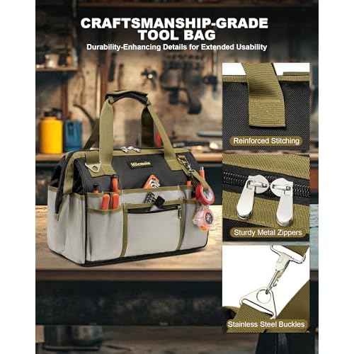16.5-Inch Heavy Duty Tool Bags for Men, 32-Pocket Large Tool Organizer Storage, 1680D Oxford Tool Bag with Adjustable Shoulder Straps, Tool Storage Bag for HVAC, Electrician, Carpenter, Mechanic