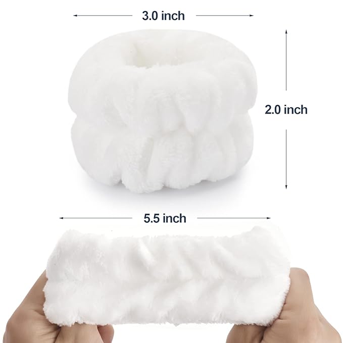2 Pcs Microfiber Wrist Towels - Dorbetar Spa Wristbands for Face, Arms, Body Washing (White, Woman and Children)