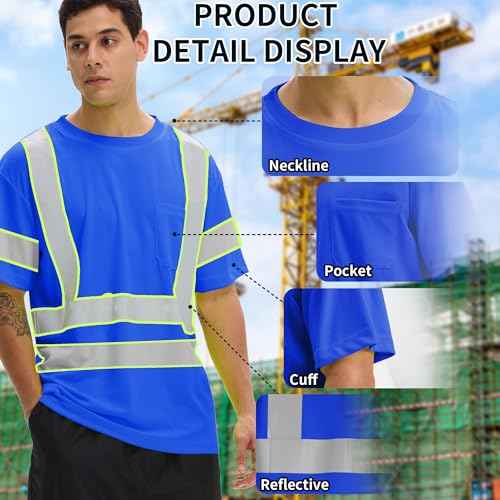 sesafety 3PACK High Visibility Shirts for Mens, Class 3 Hi Vis Reflective Construction Shirts for Men with Pocket Safety T Shirts for Men Work Shirt for Mens Short Sleeve