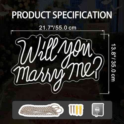 Will You Marry Me Neon Sign, Super Large Size 21.7x13.8 Inch Neon letter Signs for Wall Room Backdrop Decoration (warm white)