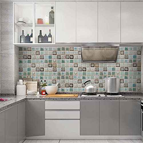Abyssaly Mosaic Adhesive Thick Self-Adhesive Removable Peel and Stick Teal Green Countertop Wallpaper Mosaic Paper 15.7" x 78.7