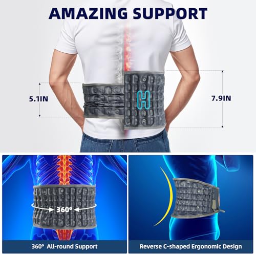 Decompression Back Belt with Electric Inflatable Pump -Lumbar Support Belt for Lower Back Pain Relief, Air Traction Device Fits Waist Size 29-49 Inches (Blue)