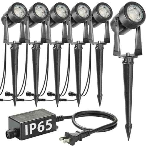 SUNTHIN Outdoor Landscape Lighting, 6 Pack Outdoor Spot Lights with Transformer for Yard, Plant, Lawn, Tree, Flags, House, Garden, Fence Use, IP65 Waterproof & Connectable
