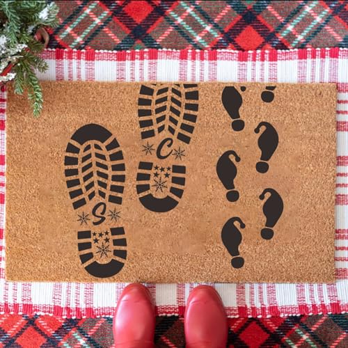 Christmas Stencils for Crafts Reusable 12¡± Santa Footprint Stencil Holiday Stencils for Floor Porch Wood Sign Decor
