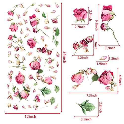 Removable 3D Falling Rose Wall Decals DIY Flower Petals Wall Stickers Peel and Stick Floral Wall Decals Decor Art for Girls Bedroom Living Room Furniture Decorations