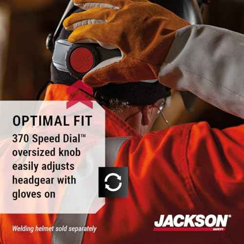 Jackson Safety 370 Speed Dial Replacement Ratcheting Headgear for Welding Helmets - Oversized Adjuster Knob, Adjustable Sliders, Hood Locks Up/Down, Patented Quick-Fit Rear Swivel Headband, Washable Sweatband - Made in USA