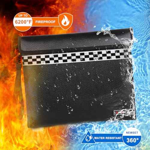 6200¡ÆF Fireproof Document Bag with Fireproof Zipper, Fireproof Bag with Reflective Strip, 9 Layers of Heat Insulated Materials, Fireproof Money Bag for Cash, 13"x11" Fireproof Pouch with Hand Strap