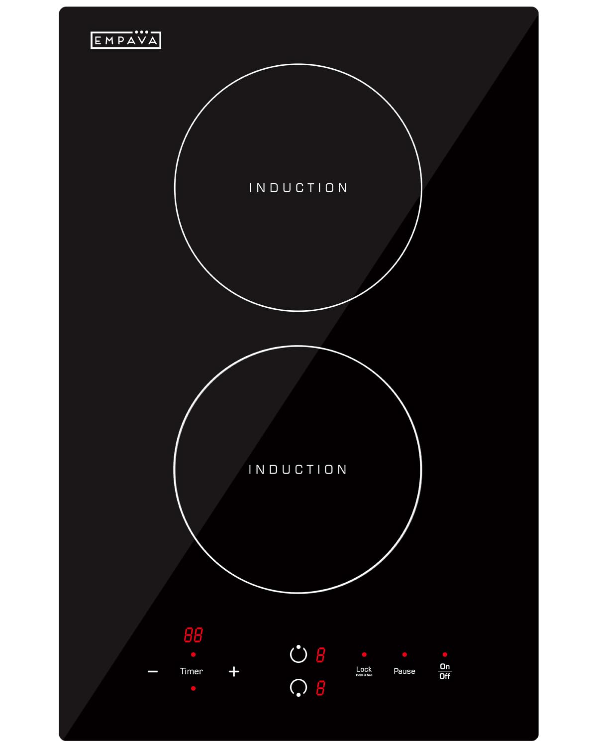 Empava Electric Stove Induction Cooktop Vertical with 2 Burners Vitro Ceramic Smooth Surface Glass in 120v, 12 Inch, Black