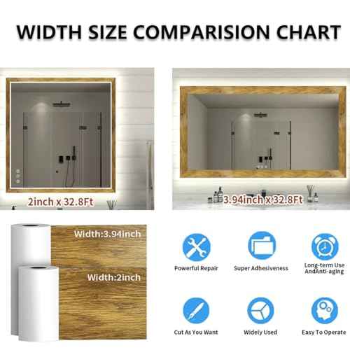 32.8Ft Brown Border Peel &Stick Wood Grain Wallpaper Border Removable Waterproof Bathroom Mirror Frame Sticker (Brown)