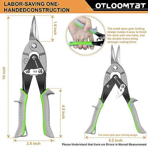 10 Inch Aviation Straight Cut Tin Snips, Chromium Vanadium Steel for Effortless Cutting - Industrial Sheet Heavy Duty Metal Cutter Shears for Cutting Sheet Metal