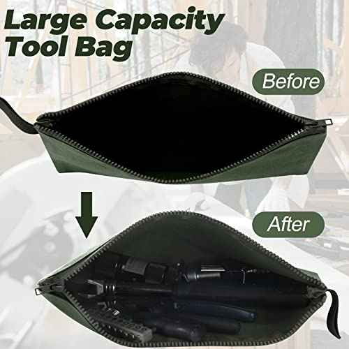 Eccliy 12 Pcs Canvas Tool Bag Pouch 16 oz Heavy Duty Zipper Pouch Bag 11.81 x 7.87 Inch Utility Multipurpose Tote Organizer with Dependable Zipper Storage Organizer for Tool Organization(Army Green)