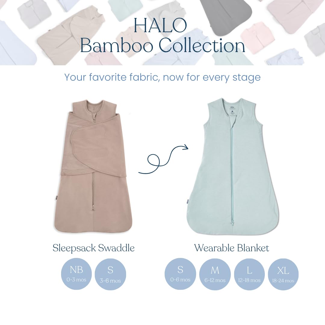HALO Sleepsack Supersoft Swaddle, Cozy Bamboo Viscose, 3-Way Adjustable Swaddle, 2 Way Zipper, 2 TOG, 0-6 Months, Small (Pack of 1), Mauve