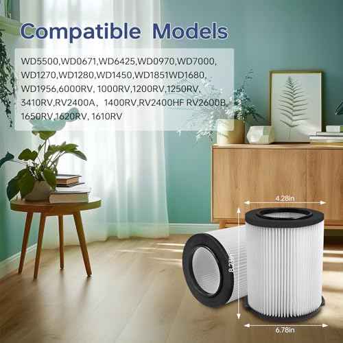 VF4000 Replacement Filter Wet Dry Vacuum Cleaner Compatible with RIDGID Wet Dry 5-20 Gal, 6-9 Gal Husky Vacuum, CRAFTSMAN 17816 Shop Vacuum (2 Pack Filters)