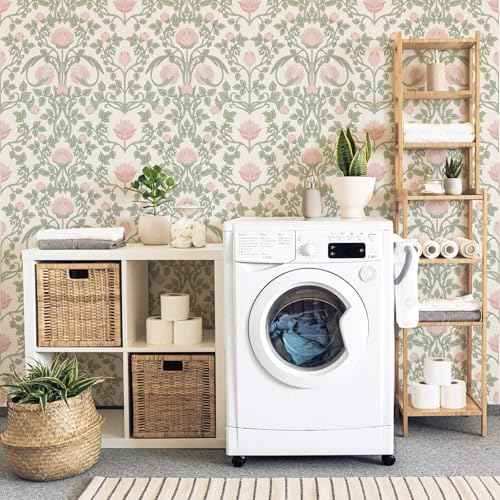 Peel and Stick Wallpaper Pink Floral Damask Wallpaper for Bedroom Decorative Self Adhesive Shelf Drawer Liner