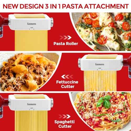 Pasta Maker Attachment for KitchenAid Stand Mixers 3-in-1 Stainless Steel Pasta Roller, Spaghetti/Fettuccine Cutter for KitchenAid Mixer Accessories & Pasta Press? by Gomen