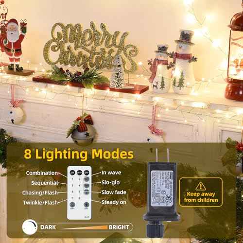 Fairy Lights Plug in 65Ft 1000LED Warm Christmas Garland Lights with Timer Remote Waterproof Firecracker Twinkle Cluster String Light for Bedroom Wreath Party Wreath Tree Decor Green Wire