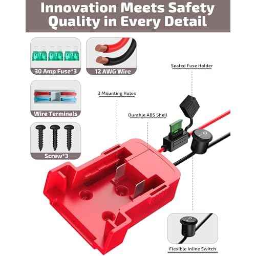 1-Pack 18V for Milwaukee M18 Battery Adapter for Power Wheels Battery Upgrade Conversion Kit with Switch Fuses Wire Connectors 12AWG Wire Power Tool Drill Battery Converter Adapter for DIY RC Car, Etc