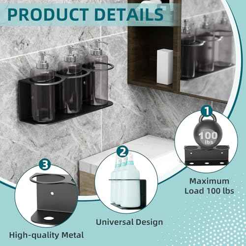 2 Pack 3 All-Purpose Spray Bottle Holder Wall Mount | Heavy-Duty Powder Coated Steel Spray Bottle Storage Rack for Garage Home Workspace | Detailing Bottle Holder (Black)