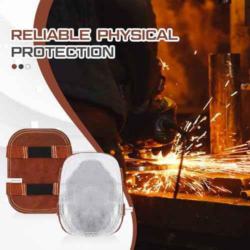 2 Pcs Hand Heat Shield, Welding Hand Pad, Aluminized Back Guard Flux Reflective Layered Split Cowhide Leather Gloves Supplies for Industrial Boiler Cutting, Metal Smelting, Welding