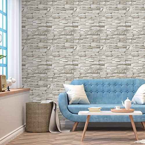 WENMER Beige Stone Peel and Stick Wallpaper 17.7" x 118" 3D Wallpaper Faux Brick Wallpaper Textured Stone Wall Paper Brick Self Adhesive Removable Wallpaper for Kitchen Backsplash Walls