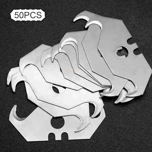 50 Pcs Utility Knife Hook Blades, SK5 Steel Utility Hook Blades Razor Blades Box Cutter Blades with Plastic Case Utility Knife Blades Replacement Blades for Carpet, Roofing, Box Cutter