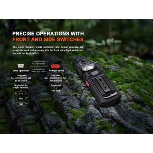 Fenix SW05R-RED Clip On Flat Body swival Flashlight with Red Light with EdisonBright Accessory case Bundle (Black)