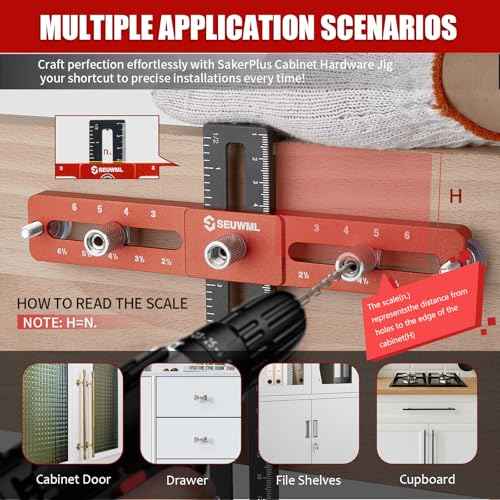 Cabinet Hardware Jig,Cabinet Handle Jig for Drawers Cabinets,Adjustable Cabinet Hardware Template Tool for Knobs,Handles and Pulls,Self-Centering Drill Guide for Precise Installation