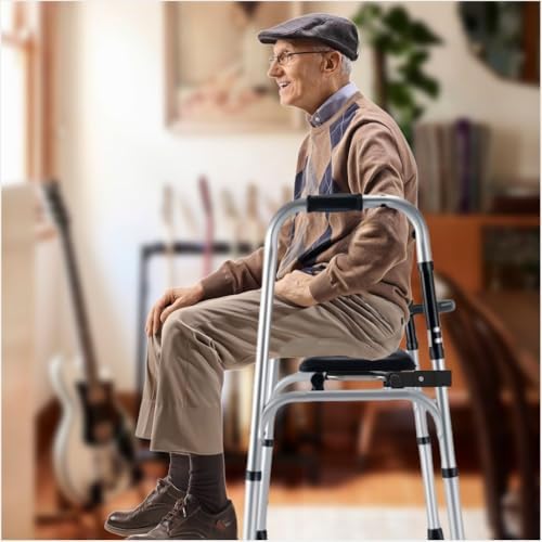 Universal Walker Rest Seat for Attachable Seat Folding Walker, Maximum Weight Capacity of 250 Pounds, Adjustable Range:20"~24"(Black)