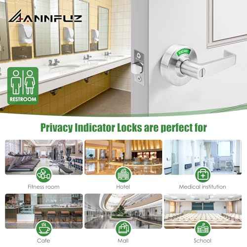 Privacy Keyless Door Handle Lock with in-Use Vacant Indicator for Men/Women Restrooms,Commercial Grade,Vacancy Occupied Sign Bathroom Lever Door Lock,Perfect for Public Washrooms,Satin Nickel
