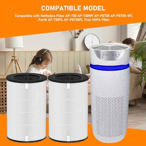 AP-T30 True HEPA Replacement Filter Compatible with HoMedics AP-T30 AP-T30WT AP-PET35 AP-PET35-WT Air Cleaner Purifier, Part# AP-T30FL AP-PET35FL, 2 Pack