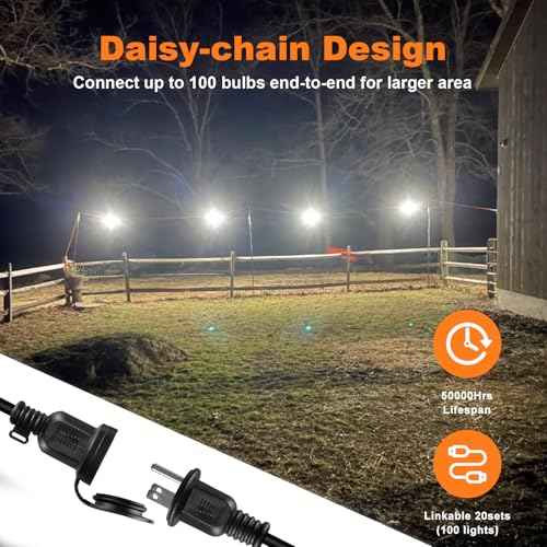 50ft LED Construction String Lights,Super Bright 7500lm 75w Adjuest 90&180 Degrees On Both Sides Waterproof IP66 Led String Work Lights, Construction Temporary Lights (50ft-Adjustable 5lights).
