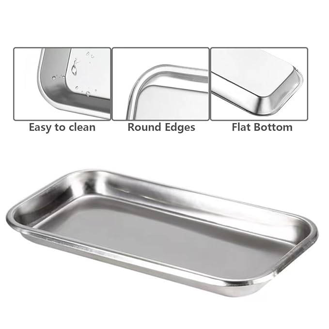 1Pcs Metal Manicure Tools Storage Tray, Rectangular Stainless Steel Storage Dish Nail Art Accessory Display Trays, Jewelry Rhinestone Organizer Plate, Makeup Cosmetic Storages Plate - Silver