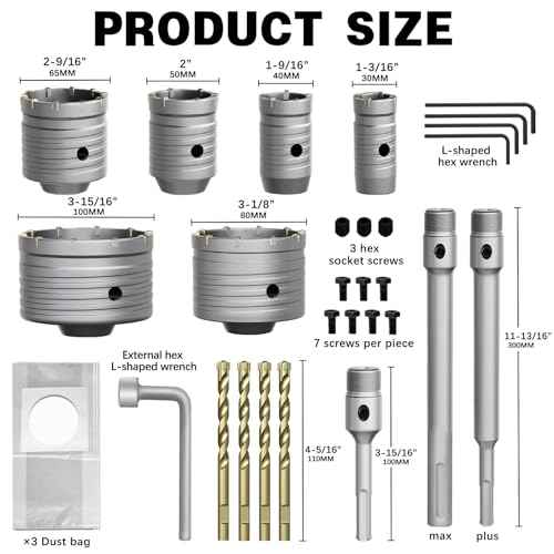 31Pcs Concrete Hole Saw Set, 30/40/50/65/80 100mm Masonry Hole Saw with SDS Plus & Max Shank Drill Bit Sets, Masonry Hole Saw Tool Set for Concrete,Brick,Cement,Stone,Wall Drilling.
