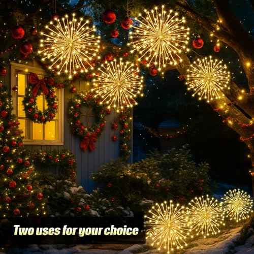 WILLBOND 3 Pcs Christmas Tree Star Topper Christmas Starburst Light Set, Hanging Ground Dual-use Firework Lights with 80 Leds Waterproof Dandelion Light Ball with Plug Hook for Xmas Holiday Yard Decor