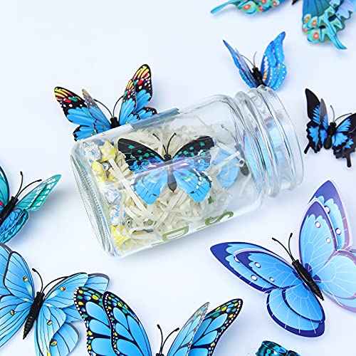 AOMEI 12pcs Blue PVC Waterproof 3D Butterfly Wall Stickers, Double Wings, Modern, Contemporary Style, Butterfly Theme, Indoor Use