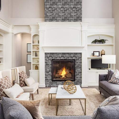 CAX Brick Peel and Stick Wallpaper Grey Brick Wallpaper 17.5''x120'' Textured Bricky Contact Paper Self-Adhesive Removable Faux Peel and Stick Wallpaper for Fireplace Kitchen Home Decoration Vinyl