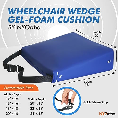 NYOrtho Wheelchair Wedge Gel Seat Cushions - Wedge-Shaped Gel-Foam Cushion for Wheelchairs, Office Chairs, Car Seats - Firm Foam Wedge with Quick Release Straps and Non-Slip Bottom - Made in USA