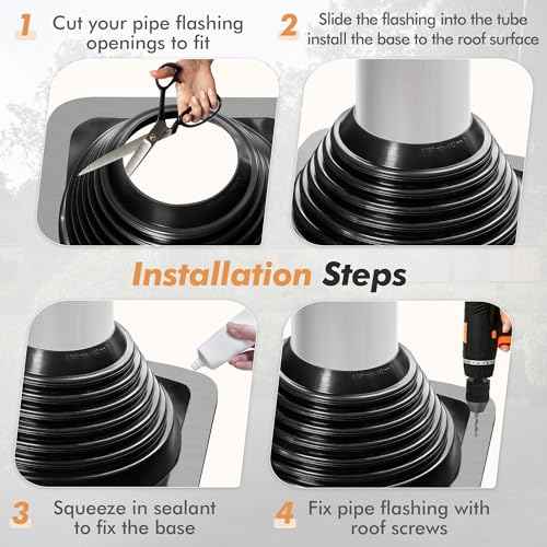 #6 Epdm Metal Roof Vent Boot, Flexible Roofing Boots Fits Pipe Od 4 3/4'' to 10'', Metal Roof Jacks Flashing for Houses Includ Roofing Screws & Hex, Black/ 1 Pcs