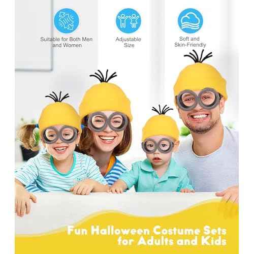 Halloween Costume Accessories Adults Kids, Yellow Beanie hat/Goggles/Gloves/Suspenders for Halloween Cosplay Party Set, Funny Halloween Costumes for Women Men 2025